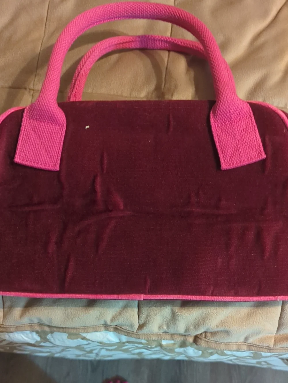 Victoria's Secret Pink & Burgundy Velvet Bathroom Bag